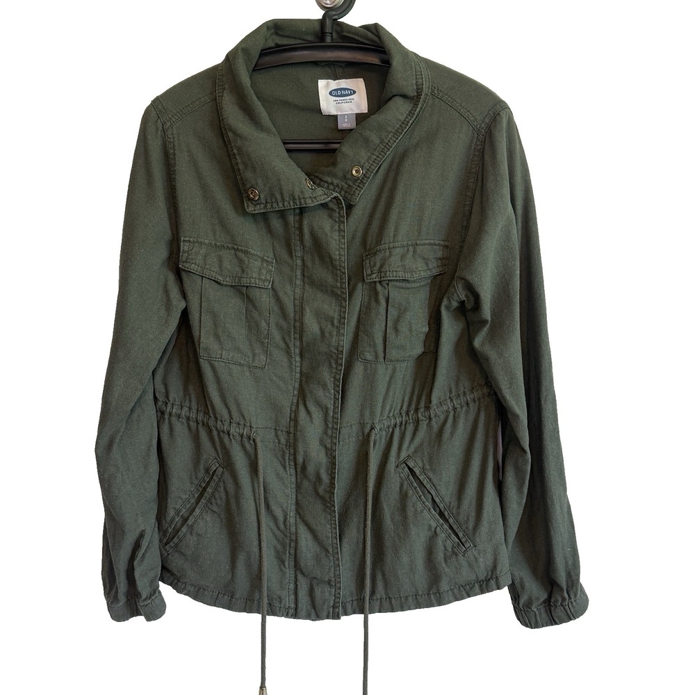 Old Navy Womens Linen Utility Field Jacket S/P Military Inspired Gorpcore Earthy